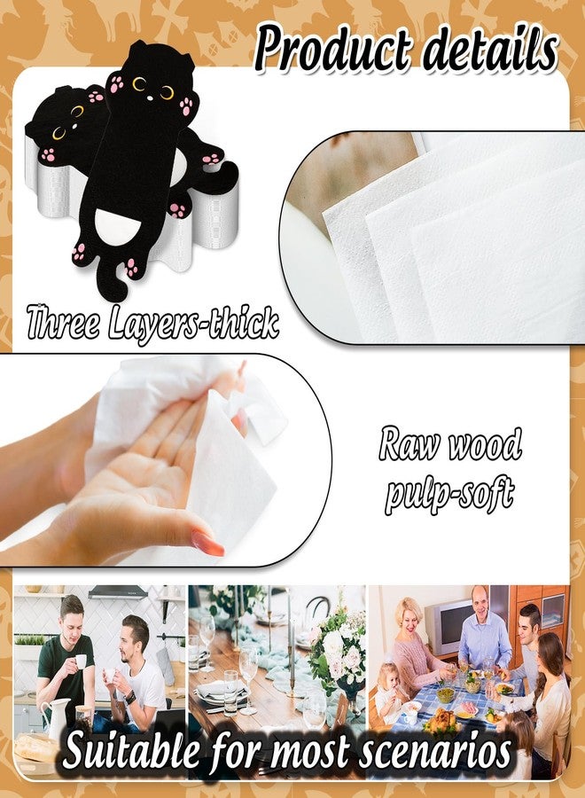 JarThenaAMCS مناديل ورقية من JarThenaAMCS، 100 قطعة، بتصميم قطة سوداء طويلة، مناديل كرتونية لطيفة للاستخدام مرة واحدة، مثالية للهالوين وأعياد الميلاد والعطلات وحفلات العشاء. - Image 3